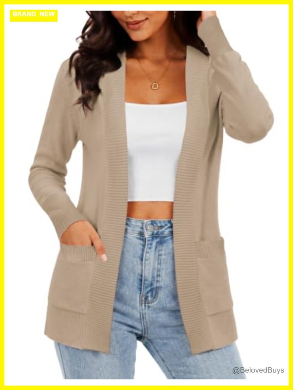 Women's Open Front Cardigan Sweater with Pockets Lightweight